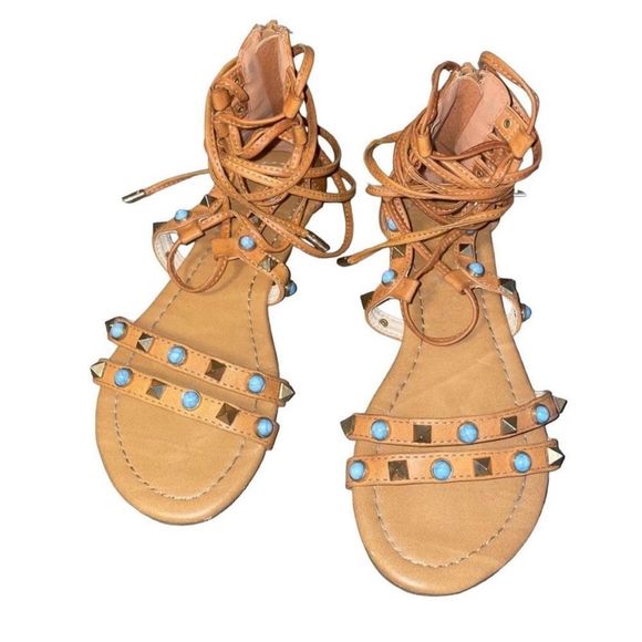 Turquoise & Studded Strappy Sandals - Picture 2 of 7